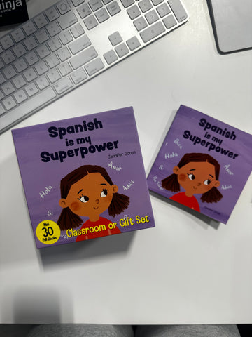 Spanish is My Superpower Mini Books Classroom or Party Gift Set (30 mini books)