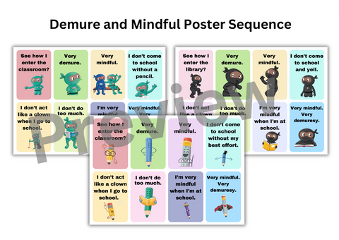 Demure and Mindful Poster Sequence (Ninja Life Hacks and On Strike)