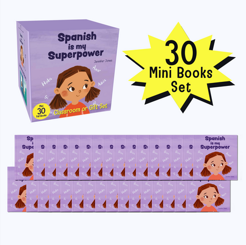 Spanish is My Superpower Mini Books Classroom or Party Gift Set (30 mini books)